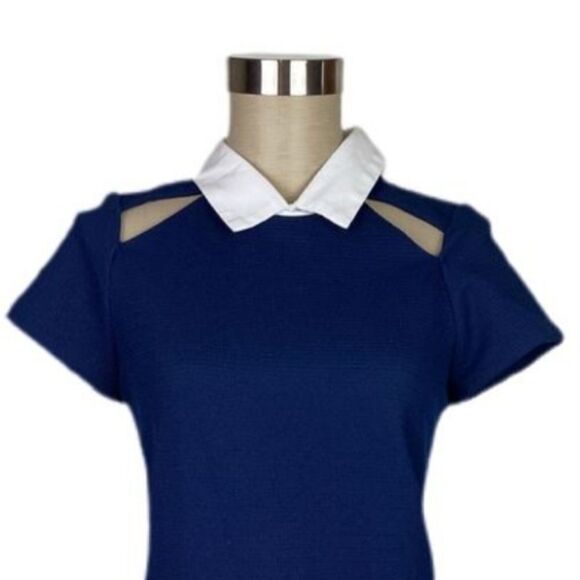 Zara Trafaluc Navy Cutout Collar Mini Dress - Picture 3 of 10